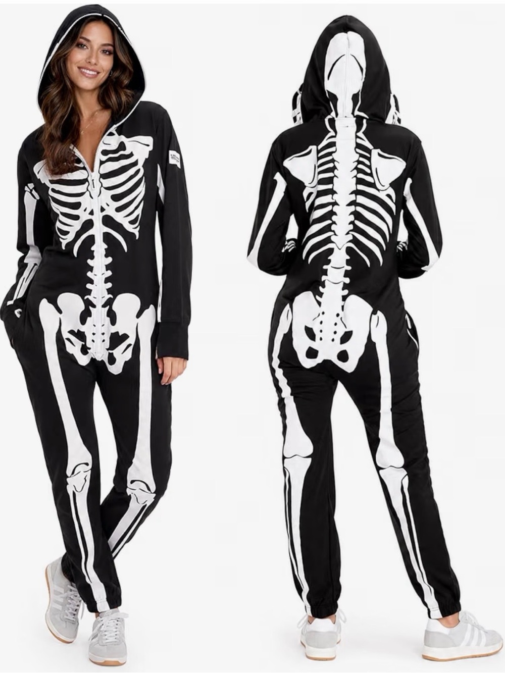 Tipsy Elves Skeleton Halloween Jumpsuit Costume Women's Black & White in Medium